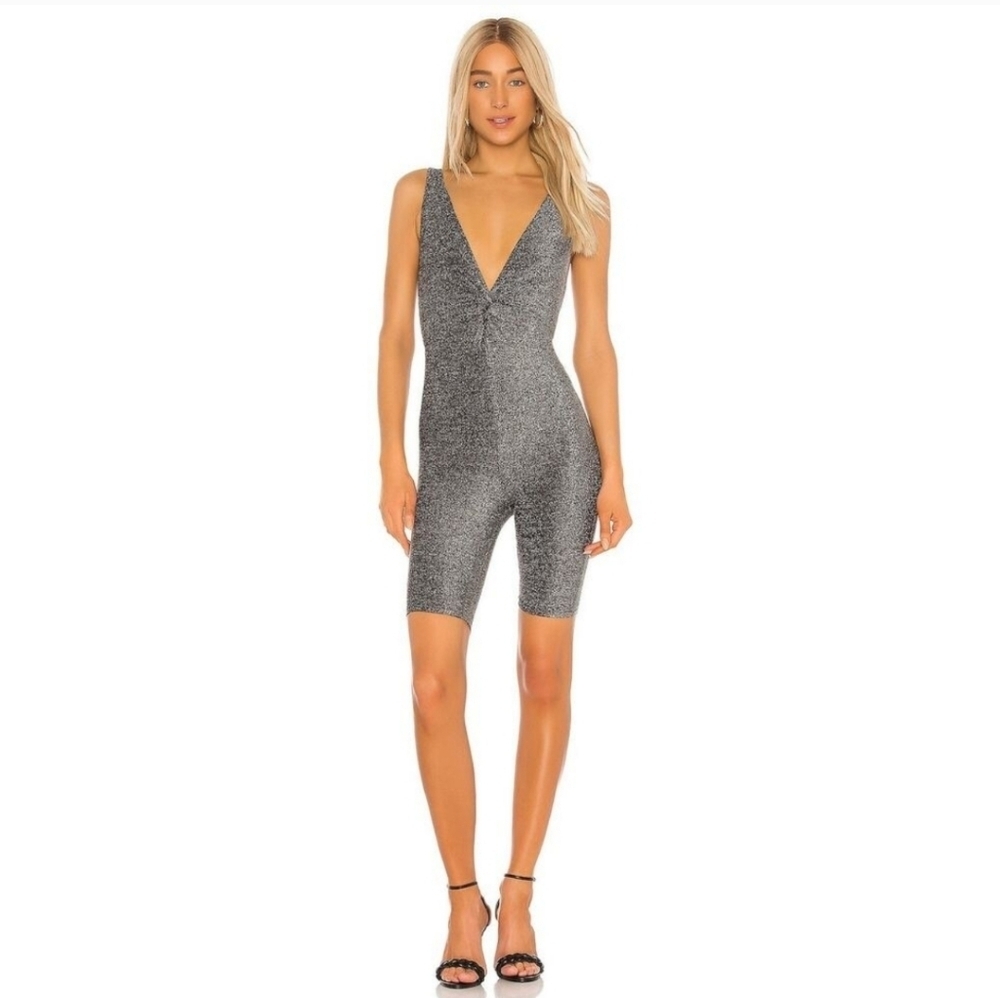 New Lovers + Friends Amie Romper Galaxy Futuristic Retro Metallic Sz Large